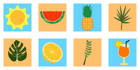 icon pack or icon set summer leaf and fruit vector