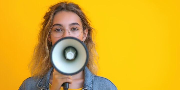 Frau mit einem Megafon