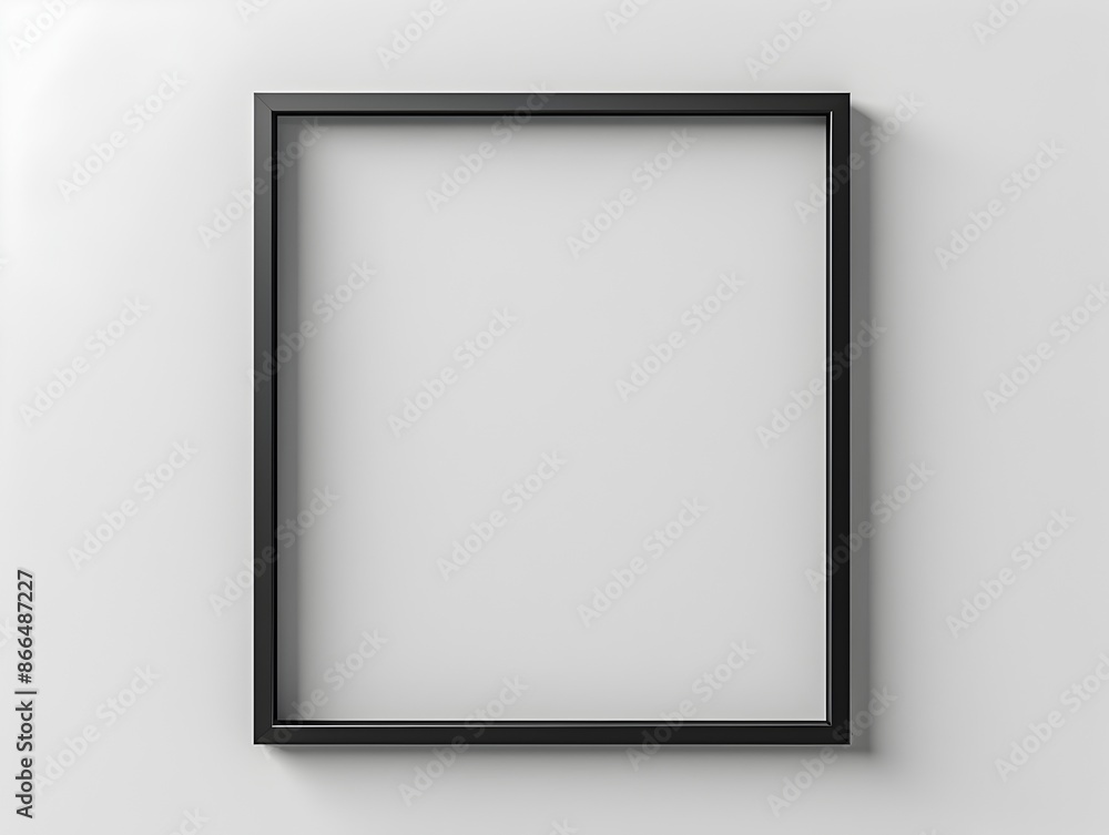 Poster minimalist black metal frame with clean lines and sharp corners isolated on white background