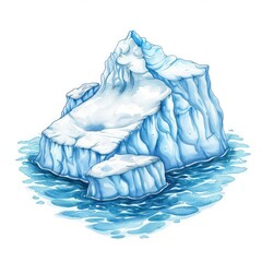 Fototapeta premium A watercolor clipart of a melting ice cap with rising water levels, illustrating climate change, isolated on a white background
