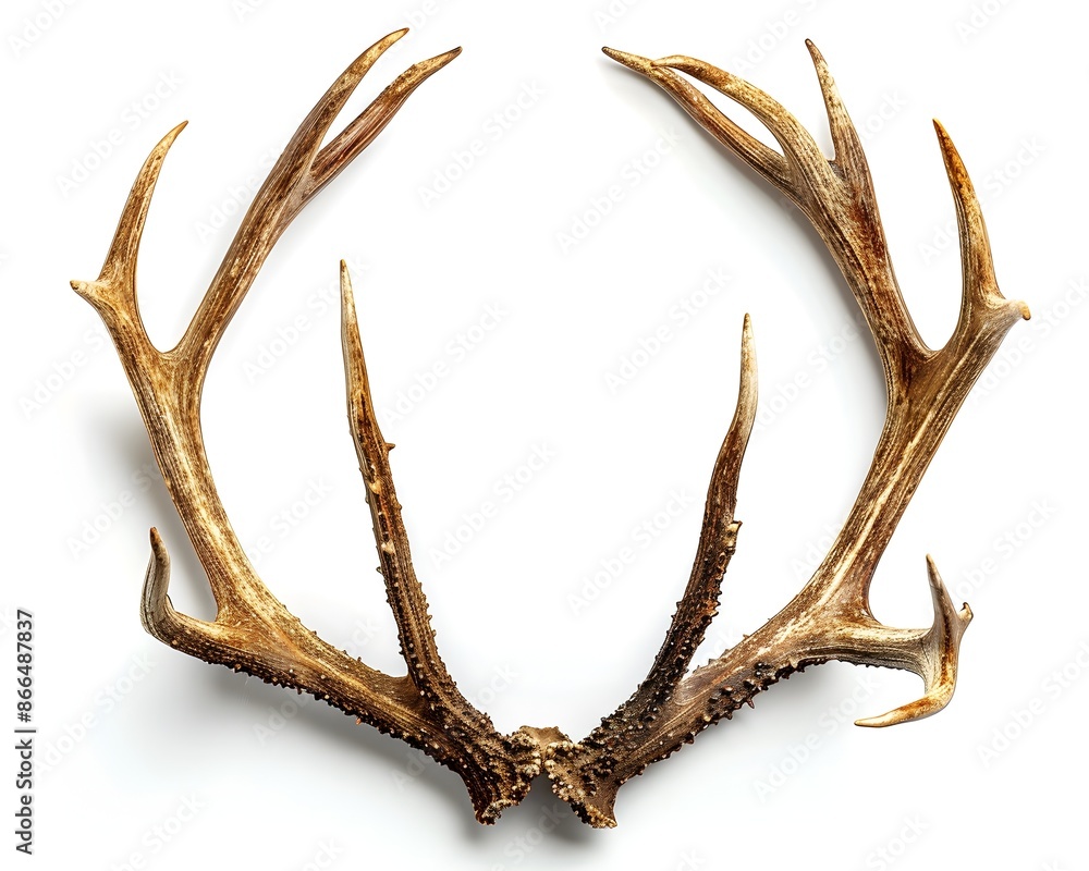 Poster rustic antler frame on white backdrop with natural rugged texture and copy space