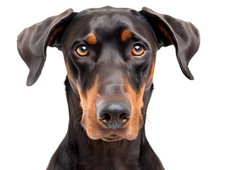 Closeup portrait of doberman sitting in front of camera isolated on transparent background