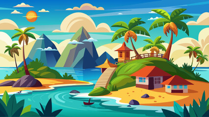 Landscape Saona Island Illustration