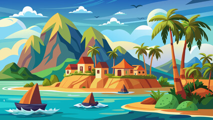 Landscape Saona Island Illustration