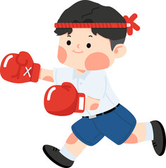 Cute boy student boxer wearing boxing gloves