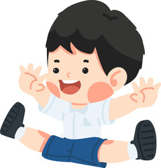 Student jumping with legs spread