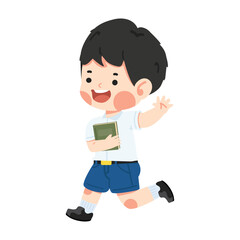 student running and holding a book