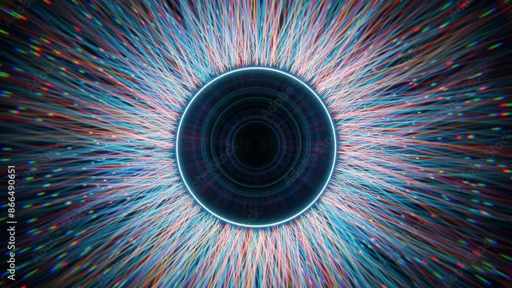 Poster 3d rendering digital eye with vibrant light streaks symbolizing data flow and technology. ideal for 