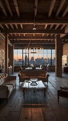 Fototapeta premium Living room loft in industrial style