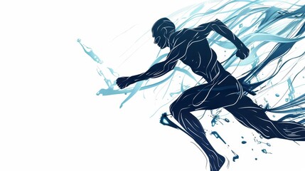 Naklejka premium Artistic representation of a running figure, dynamically illustrated with flowing blue energy lines against a clean background