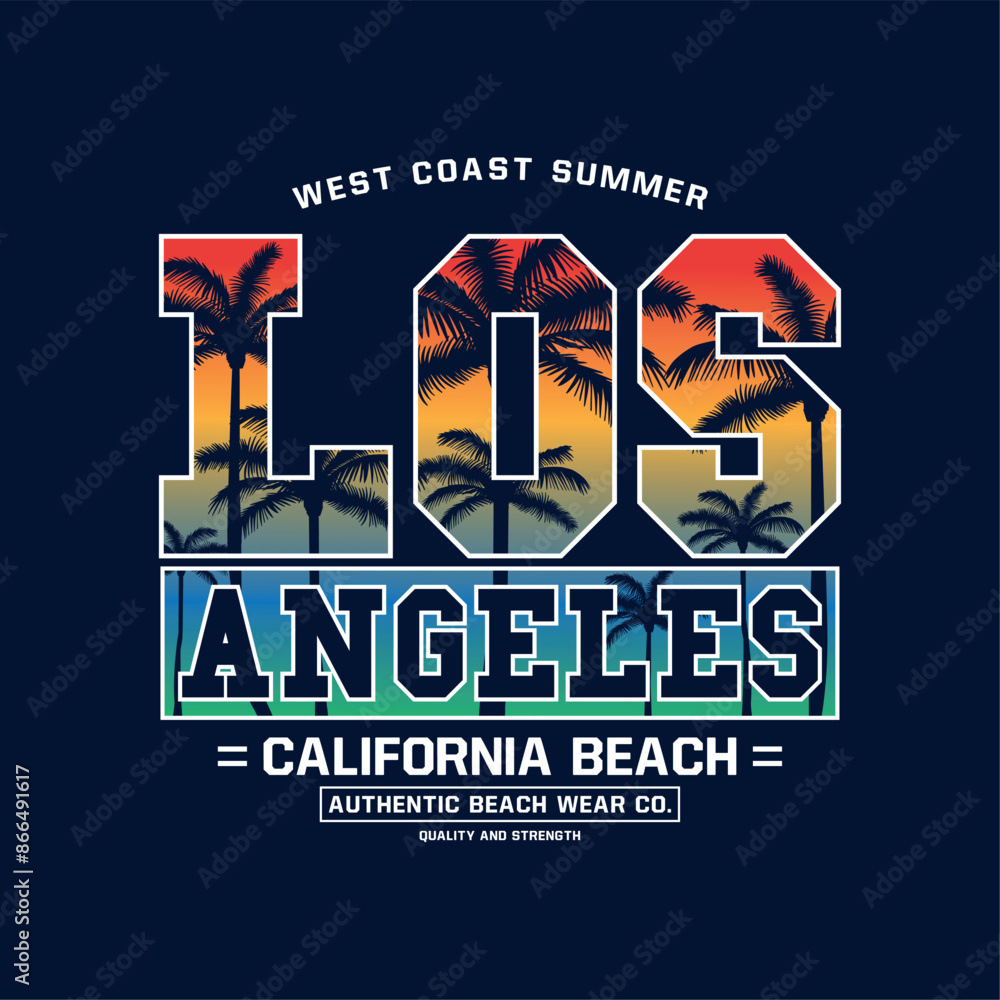 Poster print design for tee with typo and sunset background as vector