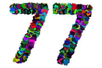 Colorful number 77 for math concept