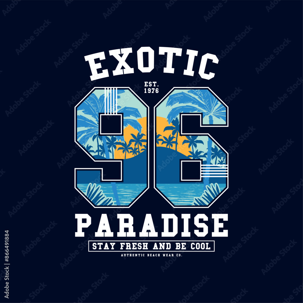 Poster textile print design with typo and tropical background as vector