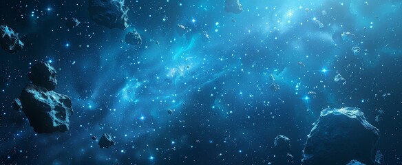 Obraz premium Cosmic Debris Drifting Through Interstellar Space - Futuristic Background with Copyspace for Text