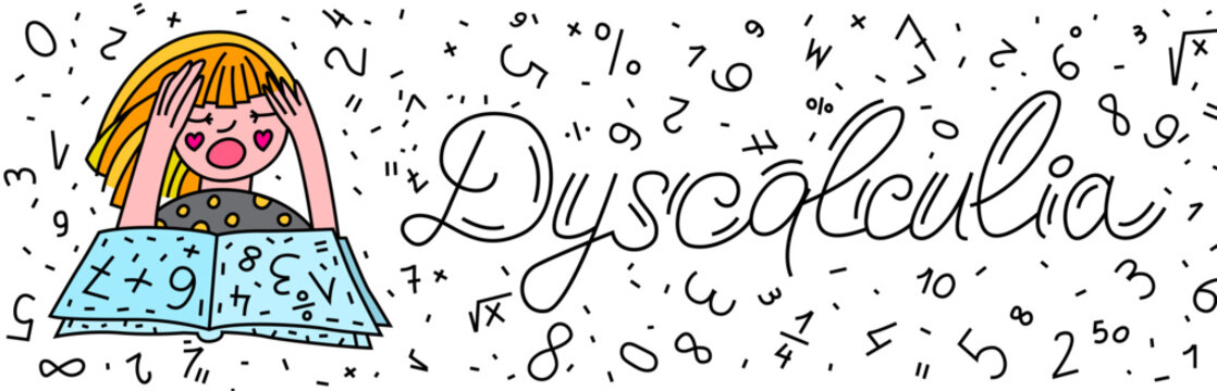 Dyscalculia web banner. Math disability informative ad.