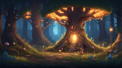 Fototapeta premium Illustration of magic mushrooms in the forest, fairy tale style