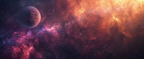 Cosmic Serenity: Beautiful Celestial Bodies in Interstellar Space with Copy Space for Text