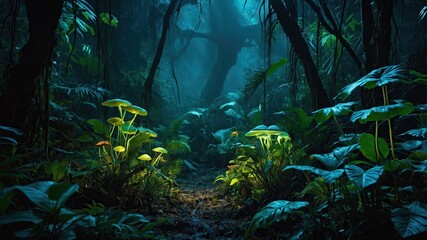 Beautiful exotic dark forest showing mysterious face