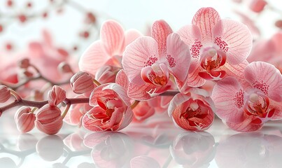 Isolated orchid on white background. Orchidee backgrounds for spa, cosmetic, and floral banner.