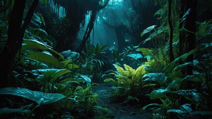 Beautiful exotic dark forest showing mysterious face