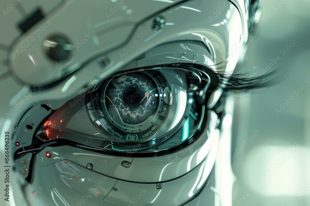 Aufkleber closeup of a futuristic cyborg eye with advanced robotic technology. artificial intelligence. and hi