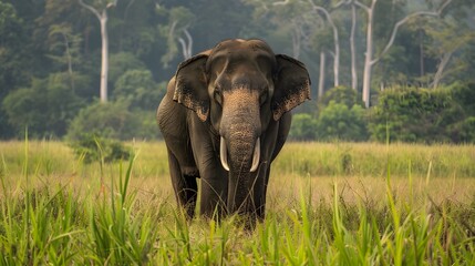 Fototapeta premium Wild elephant in the beautiful forest. 