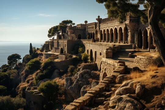 Rhodes, Dodecaneso, the monolithos castle, a fortress at the top of a hill., generative IA
