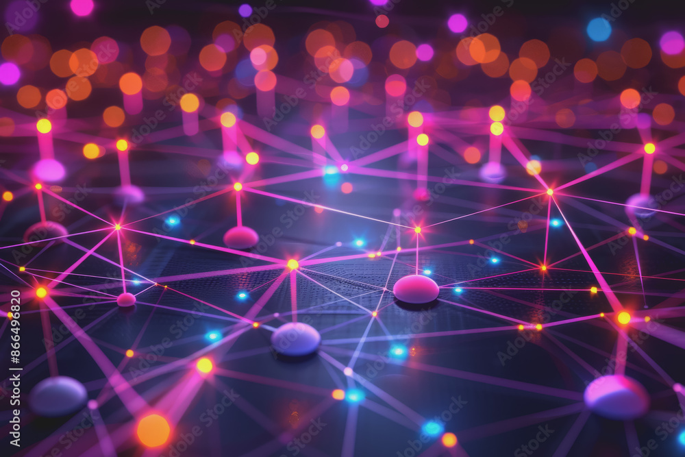 Poster a beautiful abstract digital technology background with network colorful connection lines.