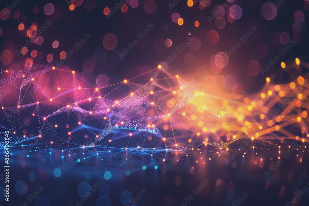 Poster a beautiful abstract digital technology background with network colorful connection lines.