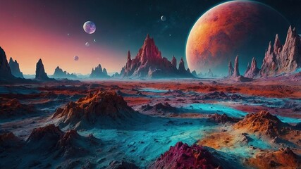 Beautiful abstract space planet landscape game art