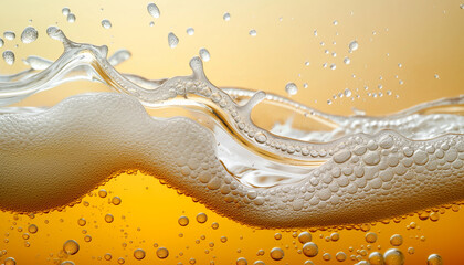 Pouring beer with bubble froth  for background on front view wave curve shape, beer pub advertising 