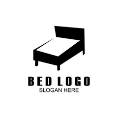Bed vector illustration logo, abstract bed logo icon, pillow shape design and unique bed silhouette concept.