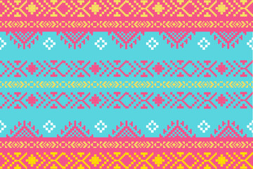 Geometric, seamless, traditional ethnic, Thai pattern, fabric pattern for textiles, rugs, wallpaper, clothing, sarong, batik, wrapping, embroidery, print, background, cover, illustration, vector.