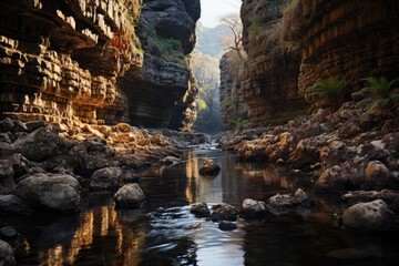 Crete, Greece, Samaria's throat, a scenic trail through a gorge., generative IA