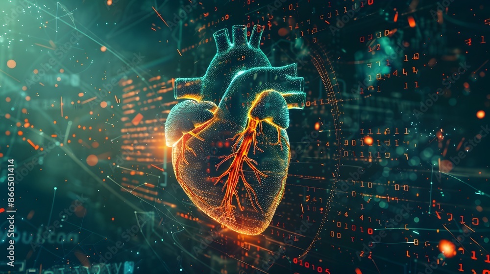 Aufkleber digital art of a human heart surrounded by binary code,symbolizing technology in organ donation