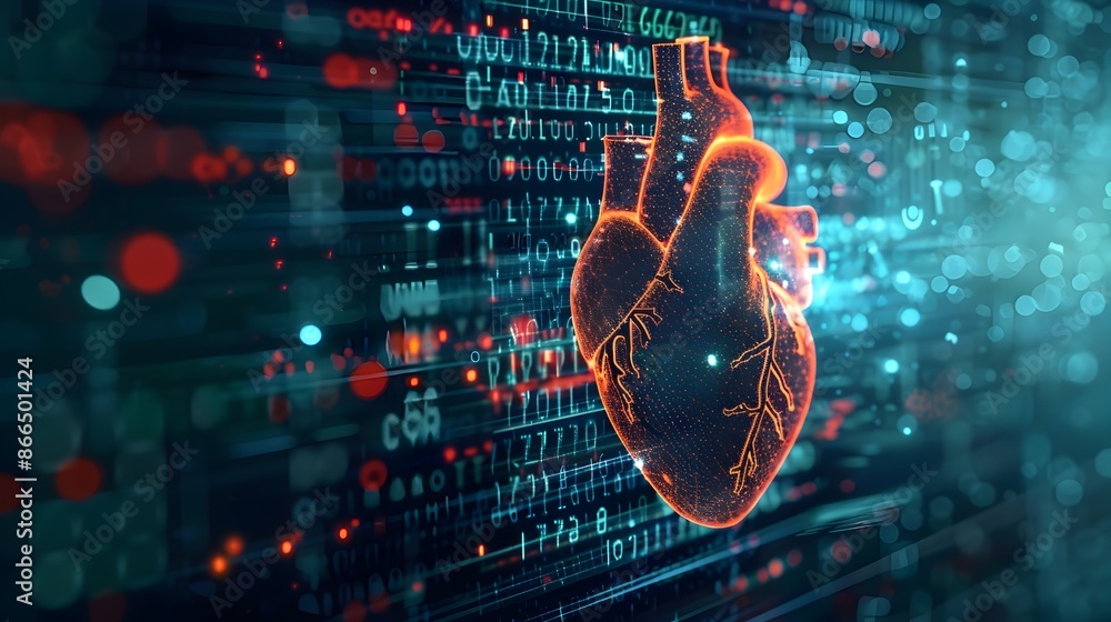 Aufkleber digital heart surrounded by binary code symbolizing technology in organ donation