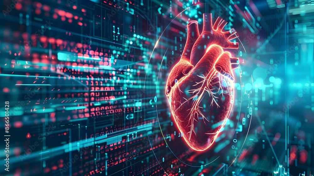 Aufkleber digital art of human heart surrounded by binary code symbolizing technology in organ donation