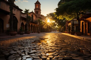 Naklejka premium Puerto Iguazú, Argentina, the Church of San Pedro, a historic church in the central square., generative IA