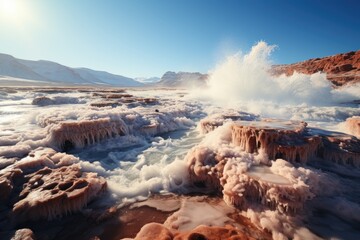 San Pedro de Atacama, Chile, the Geysers del Tatio, with boiling water jets and thermal pools., generative IA