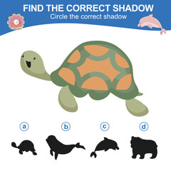 Find the correct shadow. Worksheet for kid. Matching shadow game for children. Circle the correct shadow. Find the correct shadow. Printable activity page for kids