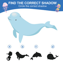 Naklejka premium Find the correct shadow. Worksheet for kid. Matching shadow game for children. Circle the correct shadow. Find the correct shadow. Printable activity page for kids