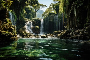 Santa Marta, Colombia, the Marinka waterfall, a waterfall in the nearby mountains., generative IA