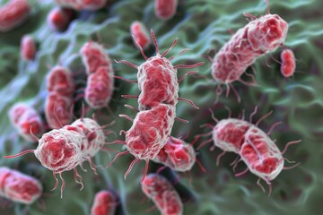 A bunch of red and white bugs are flying around