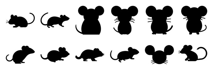 Mouse rat silhouette set vector design big pack of illustration and icon