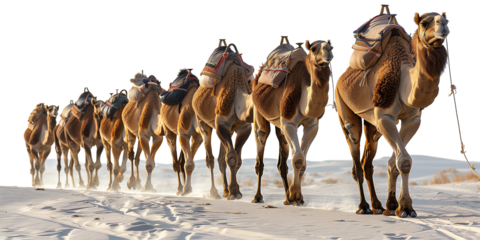 Group of camels isolated on transparent or white background 