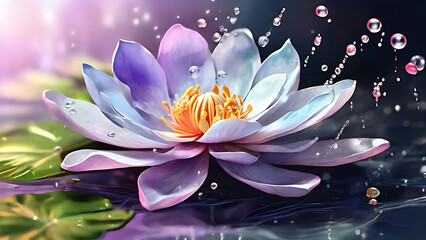 Watercolor painting of bright pink flowers Flowers are pale pink to bright rose shades. There were soap bubbles floating in the air, reflecting flowers floating on the surface of the water.