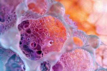 A close up of a pinkish purple blob with a lot of small bubbles