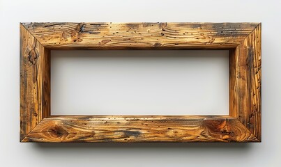 Light-colored wooden horizontal blank photo frame with empty space isolated on a white background. Modern oak solid wood picture frame isolated on white background landscape frame mock up.