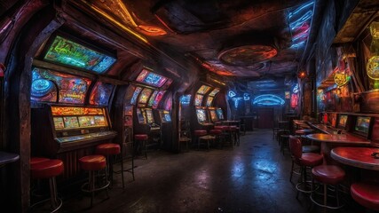 Abandoned game room in the style of game art