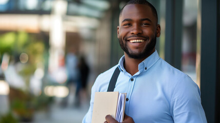 Obraz premium portrait of smiling businessman holding a file containing business documents 